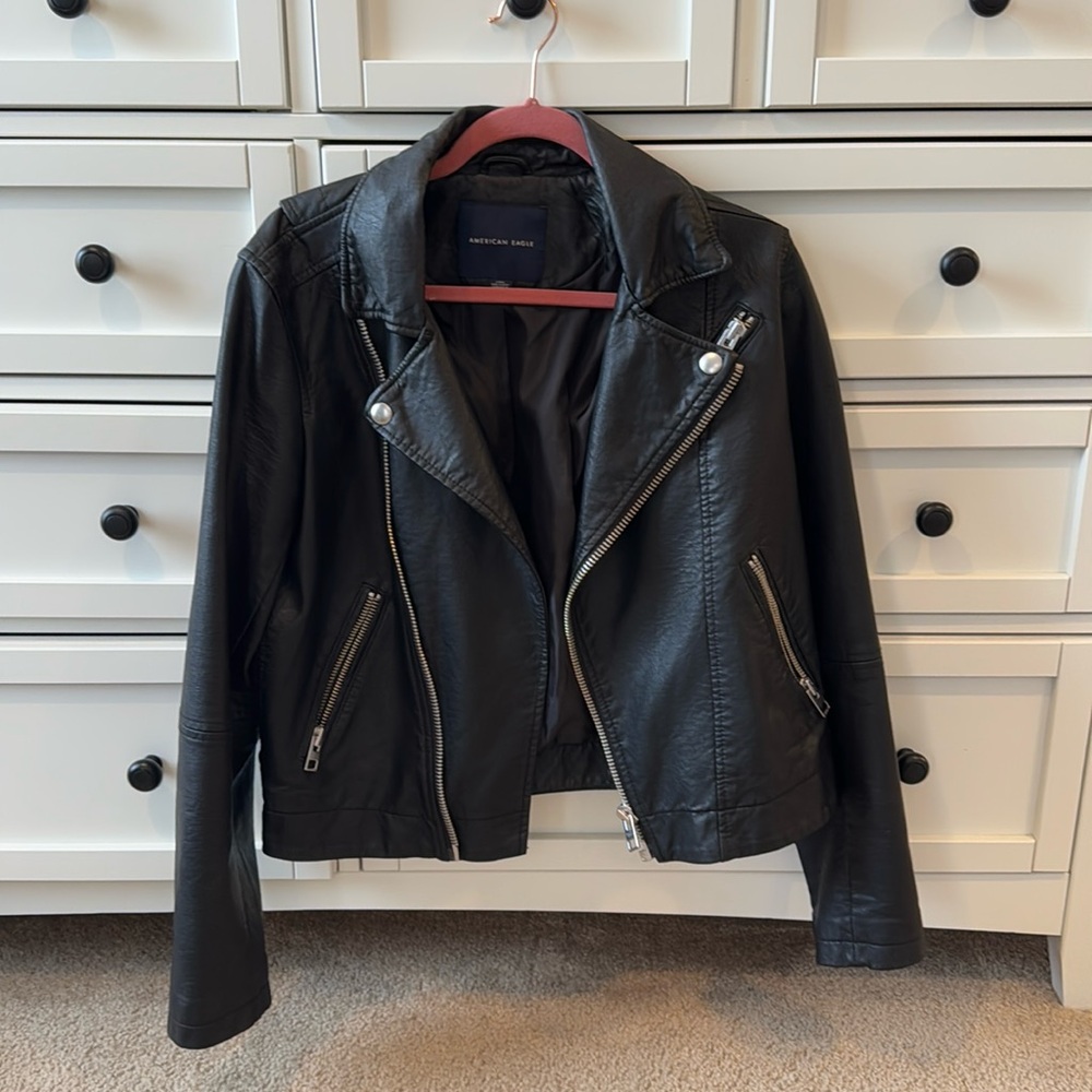 American eagle vegan leather moto jacket - size large